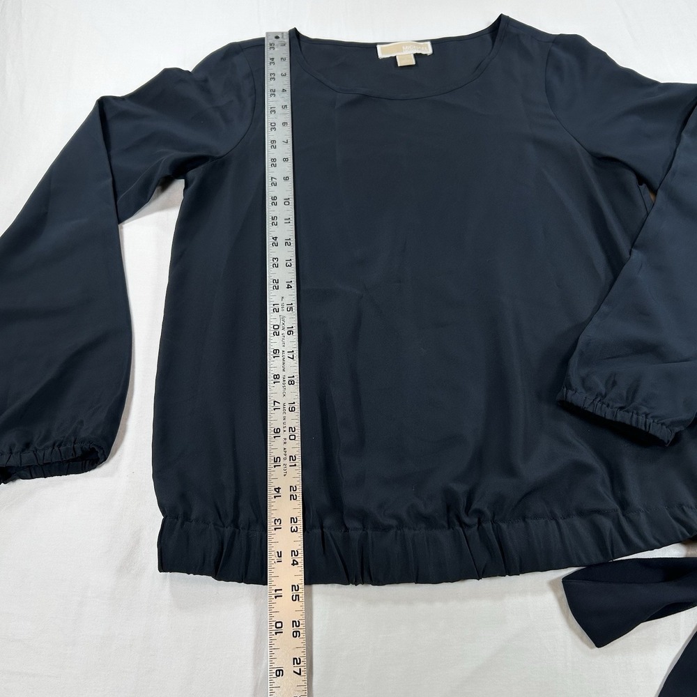 Michael Kors Top Shirt Womens S Black Tie Front Bottom Long Sleeves Classic - Picture 7 of 13